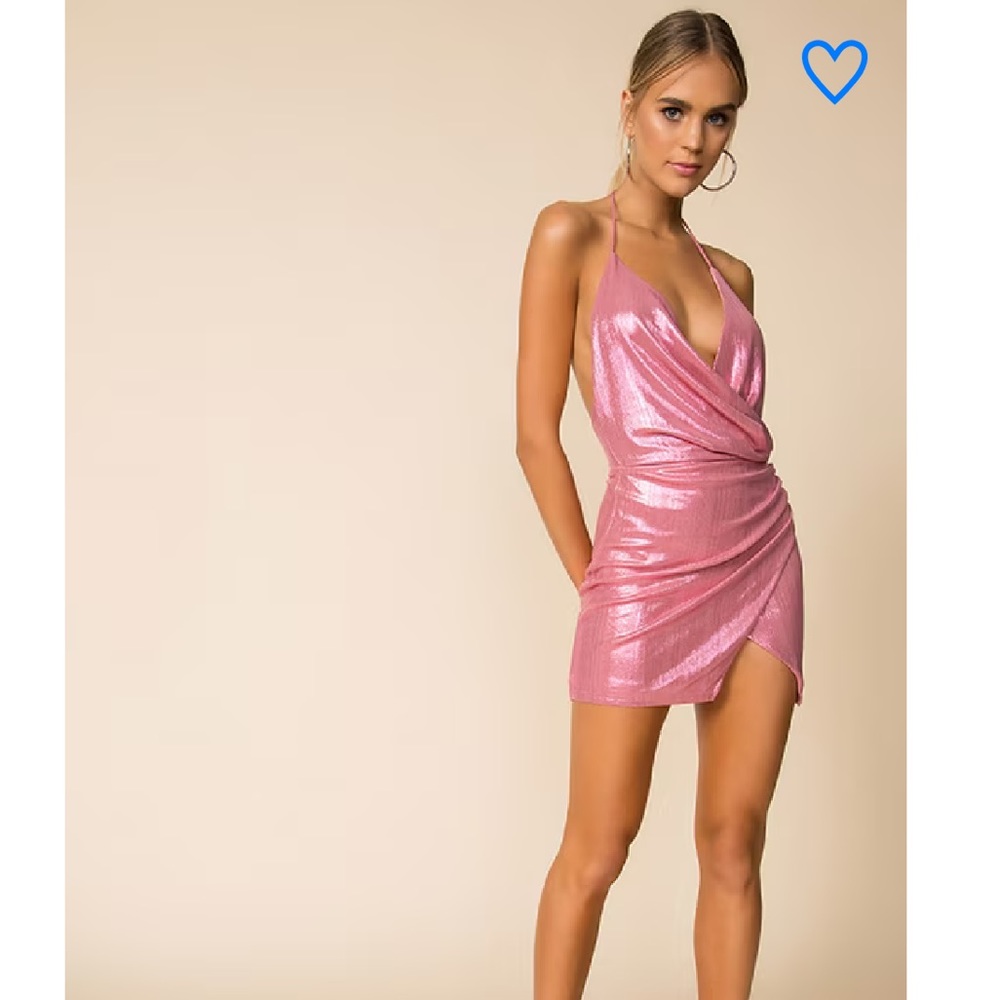 Superdown missie wrap front dress pink halter disco small minidress